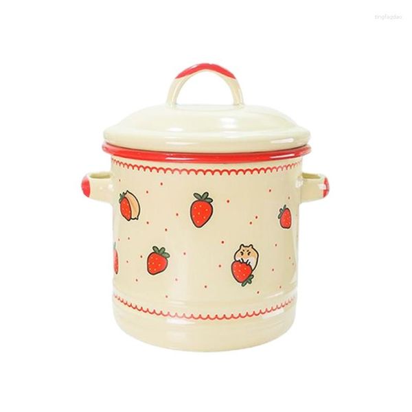 Bouteilles de stockage bocaux poignée en émail Design Mini mignon bol de nouilles instantanées avec couvercle Pot à soupe huile d'olive accessoires de cuisine