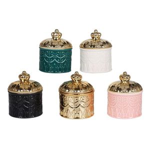 Bouteilles de stockage Pots de style européen Galvanoplastie Pot en céramique Boîte d'affichage Couronne Boîtes à bijoux avec couvercle Ornements de bureau Accueil Sto Dh9Lg