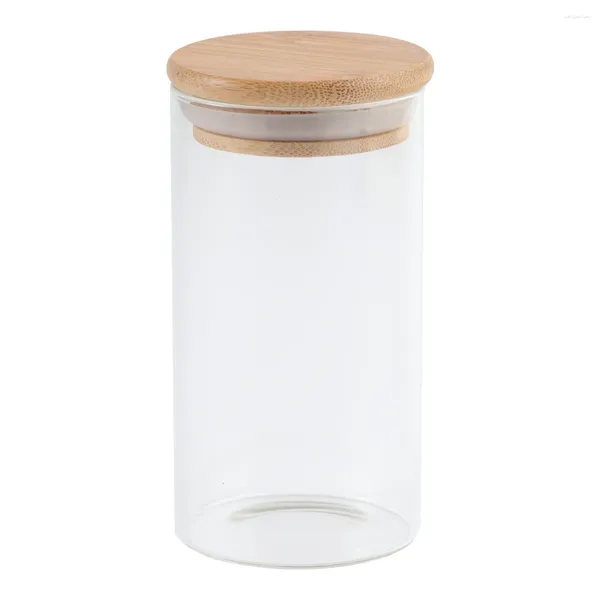 Bouteilles de rangement Jars en verre pot à bonbon pour épices Récipient de couverture en bambou avec cuisine à biscuits et 300 ml