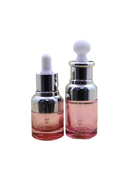 Botellas de almacenamiento, frascos de vidrio, botella cuentagotas de aceite esencial, contenedor cosmético líquido rosa, pipeta de prensa de suero de esencia de 20ml, 10 Uds.