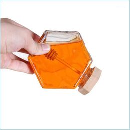 Opslagflessen potten glazen honingpot voor 220 ml/380 ml mini kleine fles container pot met houten stick lepel1 drop levering 2022 h dhgey