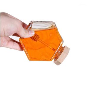 Botellas de almacenamiento Frasco de miel de vidrio para una olla de recipiente de botella pequeña de 220 ml/380 ml con cuchara de palo de madera