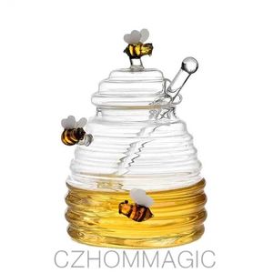 Bouteilles de rangement Jars Verre Pot de miel avec compte-gouttes et couvercle en nid d'abeille Maison de cuisine outils alimentaires Conteneur de rangement Bouteille H240425