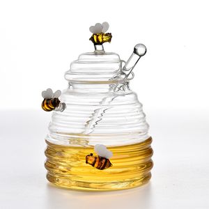 Storage Bottles Jars Glass Honeycomb Tank Kitchen Tools Container with Dipper and Lid Bottle for Wedding Party Home 230221