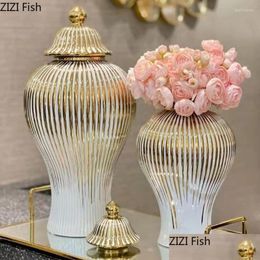 Lagerung Flaschen Gläser Gold Streifen Glas Porzellan Tee Kanister Desktop Vase Blumenarrangement Allgemeine Tank Schmuck Kosmetik Container Dhlob