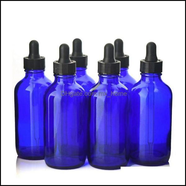 Bouteilles de stockage Bocaux Organisation de la maison Housekee Garden 6Pcs 120Ml 4 Oz Flacon compte-gouttes en verre Cobalt Blue W / Eye For Essential Oils Lab Cosm