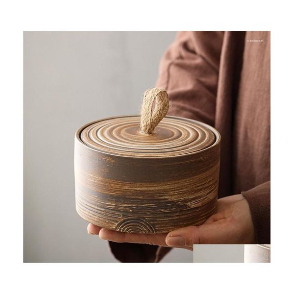 Bouteilles de stockage Pots Style japonais Rétro Réservoir en céramique Ménage étanche à l'humidité Scellé Pot de thé Conteneur alimentaire Drop Livraison Accueil G Dhlpo