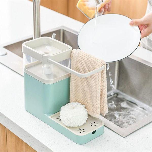 Bottiglie di stoccaggio Barattoli Cucina Pressa automatica Dispenser di sapone Scatola automatica per detersivo Scarico Lavello Barra porta asciugamani Scaffale Porta spugna Cremagliera