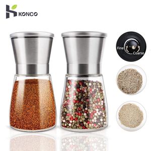 Opslagflessen Potten Konco 2 stuks Zout Pepermolen Grinder Shakers RVS Peper Kruidenmolens Set met verstelbare keramiek met glazen behuizing 230720