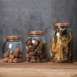 Bouteilles de rangement Jars Grands aliments scellés JAR CUIET CHEPITY CUISINE avec des épices de couvercle en bois Verre Transparent Pasta Airt Lett Organisateur Bottle Set H240425