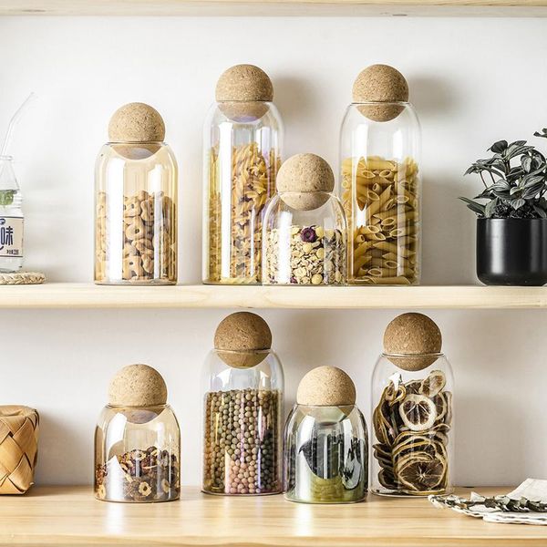 Bouteilles de stockage, bocaux en verre sans plomb avec couvercle, bouteille de thé scellée, conteneurs créatifs en liège, cuisine