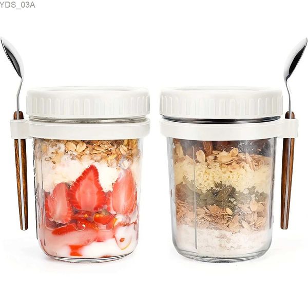 Botellas de almacenamiento Frascos Mason Jars con tapa de silicona y cuchara - Perfecto para almacenar granos de leche, frutas y avena - Ideal para enlatar alimentos 240327