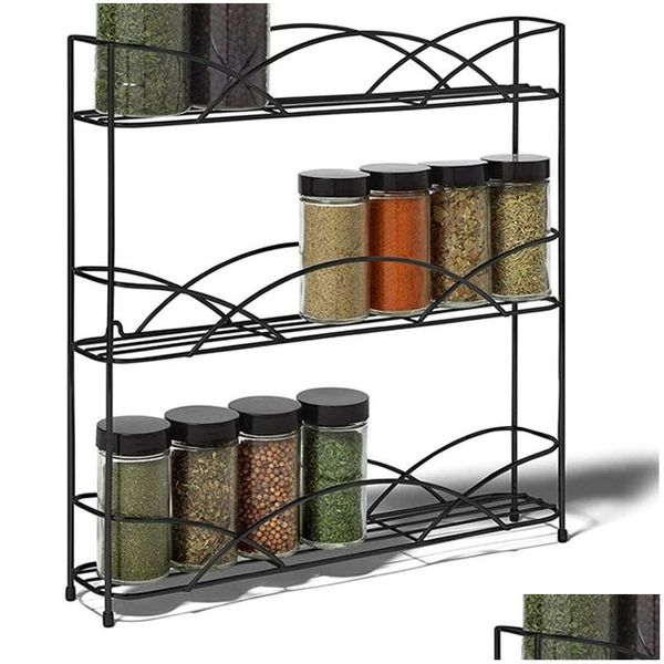 Bouteilles de stockage Pots Racks Comptoir Organisateur d'épices Armoires Montage mural Assaisonnement Étagère à 3 niveaux pour placard de cuisine Pieds en caoutchouc Drop Ot0Bz