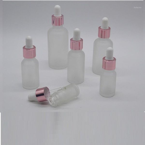 Bouteilles de stockage Bocaux Or Rose 5 ~ 100 ml Flacon compte-gouttes en verre Goutte de recharge de liquide givré pour pipette de massage aux huiles essentielles 15pc