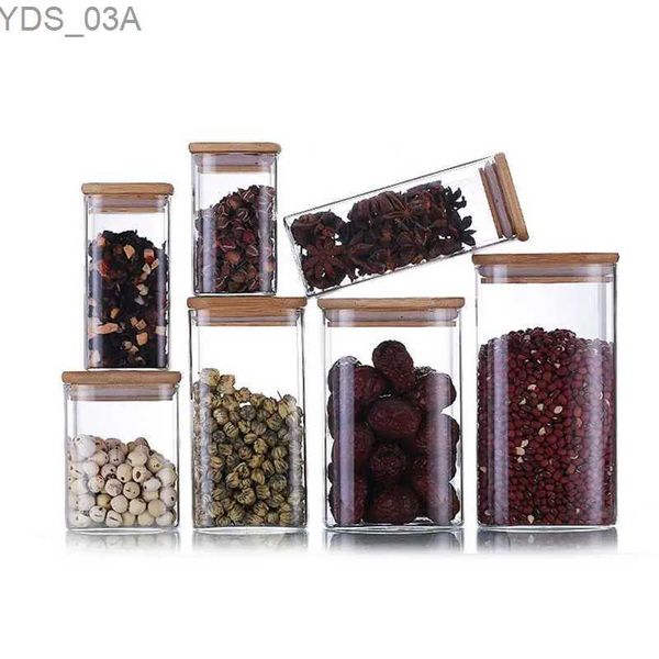 Bouteilles de stockage Bocaux carrés en verre transparent pot de stockage des aliments avec couvercle thé grains de café conteneur collation noix boîte scellée organisateur de cuisine 240327