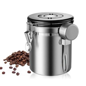 Opslagflessen potten roestvrij staal luchtdichte koffiecontainer opslagbus Set koffie potpan met schep voor koffiebonen thee 1.5L gereedschap 230217