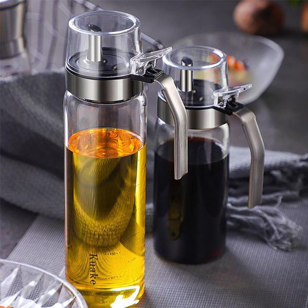 Bouteilles de stockage bocaux distributeur d'huile d'olive en acier inoxydable bouteille et vinaigre sans plomb verre cuisine vinaigrette conteneur