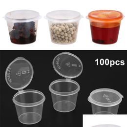 Bouteilles de stockage Pots Bouteilles de stockage Pots en gros 100 pièces jetables en plastique transparent Pot de sauce 30 ml Chutney tasses Slime conteneur boîte Dha8O