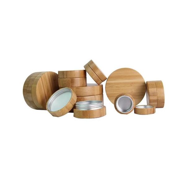 Bouteilles de stockage Bocaux Bouteilles de stockage Bocaux Emballage En Bambou Naturel 5/10/20/30/50/100/200/250Ml Pot En Bois En Aluminium Logo Gravure Cr Dh2N4