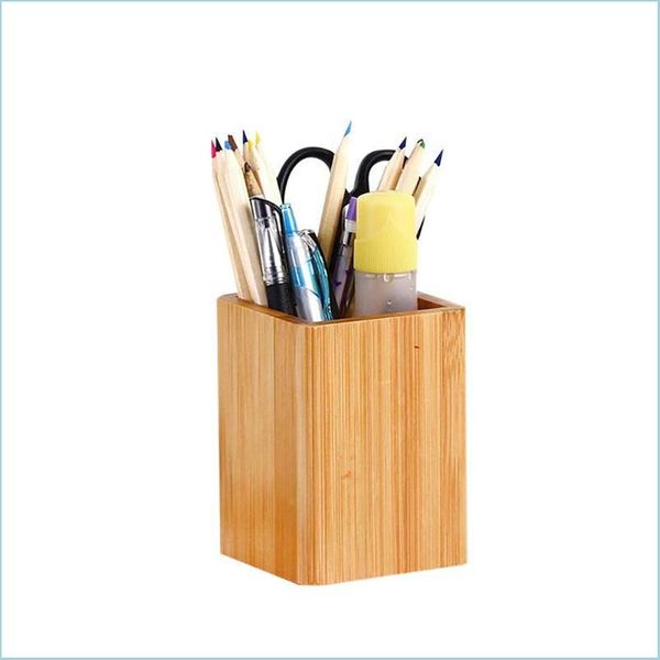 Bouteilles de stockage Pots Bouteilles de stockage Pots Vintage Carré Porte-stylo en bois Pinceaux de maquillage Outils Tasse Case Creative Bureau Bureau d'école DH7IY