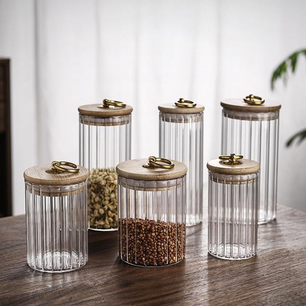 Bouteilles de stockage, bocaux à thé en verre à Grain Vertical, réservoir scellé résistant à l'humidité, petit pot de rangement Transparent et pratique pour la maison