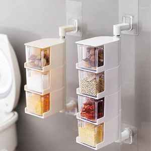 Opslagflessen Jars Wandmontage Roterende Kruidendoos Zout en Pepper Spice Creature Containers Organizer Rack Keuken Kunststof bevatten