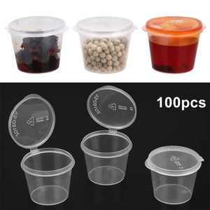 Bouteilles de rangement Jars en gros 100pcs Sauce en plastique transparent jetable Pot 30 ml Chutney tasses Boîte à récipient en boue avec auto-organisateur de cuisine 220930