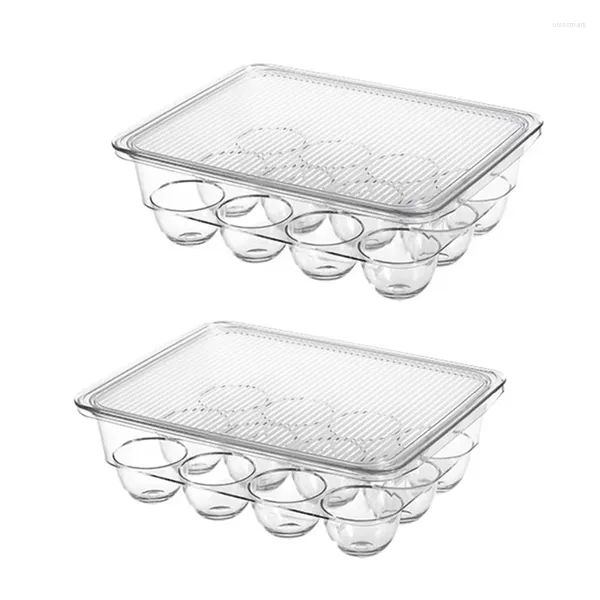 Bouteilles de rangement JFBL 2 Pack Fridge Bin Oeuf Conteneur empilable avec couvercle pour le réfrigérateur Refliilled plateau (12 œufs / chacun)