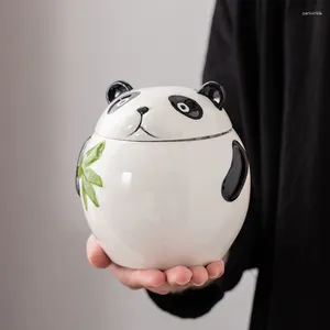 Bouteilles de rangement Cuisine pot en céramique avec couvercle Organisateur de garde-manger en porcelaine pour sucre café grain d'air étanche à thé Panda Caddy Panda