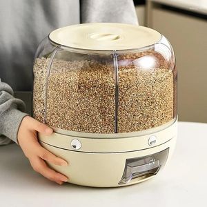 Bouteilles de rangement céréales de cuisine rotatif seau de riz seau de riz séparé ménage scellé cylindre à l'épreuve d'humidité à l'épreuve des insectes