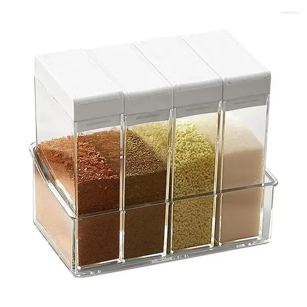 Bouteilles de rangement Cuisine Clear Boîte d'assaisonnement 4 pièces Portable Boxe Contein Conteneurs Conteneurs Spices Salt Salt ACCESSOIRES