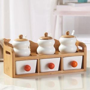 Bouteilles de stockage Cuisine Cuisson Jar Set Assaisonnement Bocaux Avec Couvercle En Bambou Salière Poivre Condiment Conteneur Épice