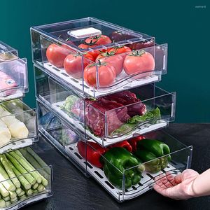 Bouteilles de rangement, boîte de conservation de la fraîcheur de cuisine avec plateau de vidange, organisateur de réfrigérateur empilable, Cubes de Type tiroir pour aliments et œufs