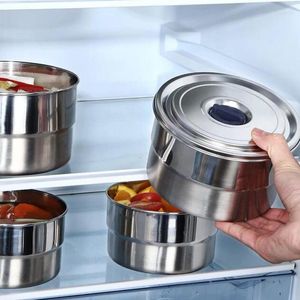 Bouteilles de rangement cuisine réfrigérateur frais bac à légumes fruits et légumes pot scellé bol en acier inoxydable 304