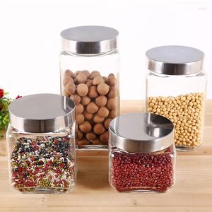 Bouteilles de stockage Cuisine Pot en verre sans plomb Carré Multigrain Alimentaire Mason Boîte étanche à l'humidité Scellé Café Thé Peut Conteneur De Sucre