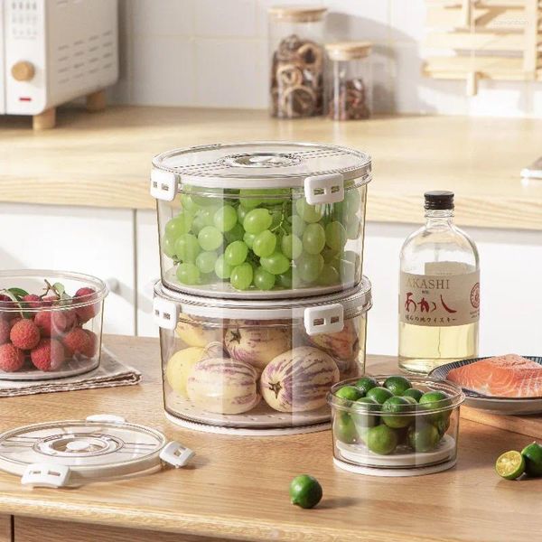 Botellas de almacenamiento Caja de refrigerador de cocina Temporizador redondo Crisper Frutas y verduras Plástico Transparente Sellado Acabado Snack