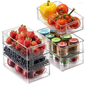 Bouteilles de rangement Kitchen Refrigerator Organisateur Bornes d'aliments en plastique empilables avec des poignées pour armoires de garde-manger Rack transparent