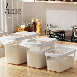 Bouteilles de stockage Boîte de riz de cuisine Grand distributeur de dosage de grains avec couvercle anti-insectes Conteneur de nourriture sèche Seau de céréales domestique Maïs