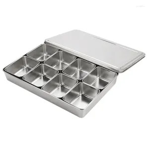 Bouteilles de rangement cuisine boîte d'assaisonnement carrée en acier inoxydable avec couvercle matière plastique MSG réservoir de sel couvert de poivre WJ903