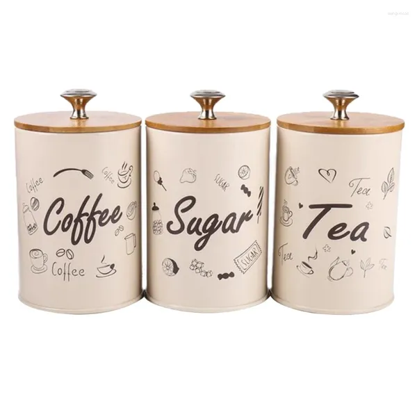 Bouteilles de rangement Cuisine sucre / café / thé Candy maison 3pcs / réglage Boîte de fer Boîtes Canistes Organisateur en métal scellé