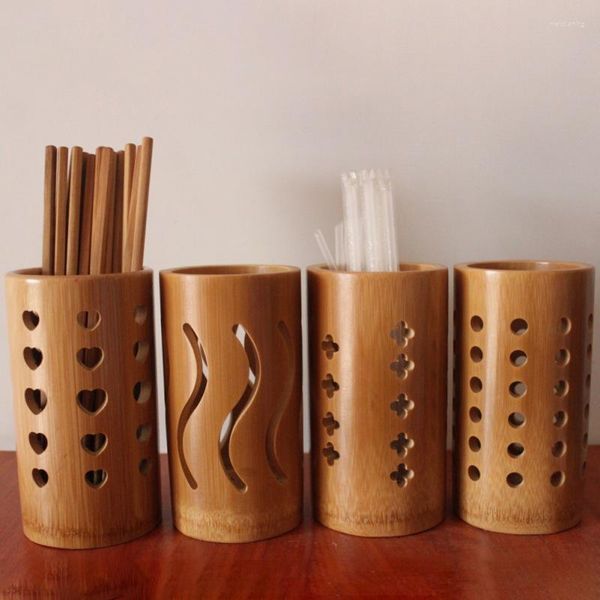 Botellas de almacenamiento Utensilios de cocina Cubo Redondo Hueco Rejilla Contenedores de bambú Contenedor Caja de palillos