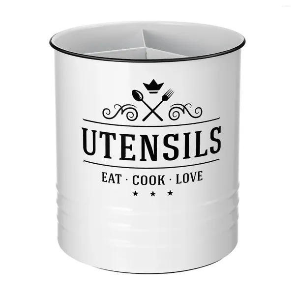 Bouteilles de rangement porte-ustensiles de cuisine 20 18 18cm Organisateur de comptoir Crock avec cuisson de diviseur amovible (blanc)