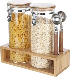 Bouteilles de stockage KKC Home Accents Boîtes de pot de sucre de café en verre hermétiques avec couvercles à charnière et cuillères pour comptoir de cuisine scellé