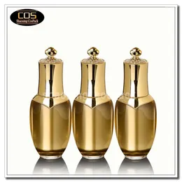 Bouteilles de rangement LA201-30 ml Gold en acrylique de pompe cosmélique Pompe avec capuchon de couronne 30 ml Emballage en gros 1oz