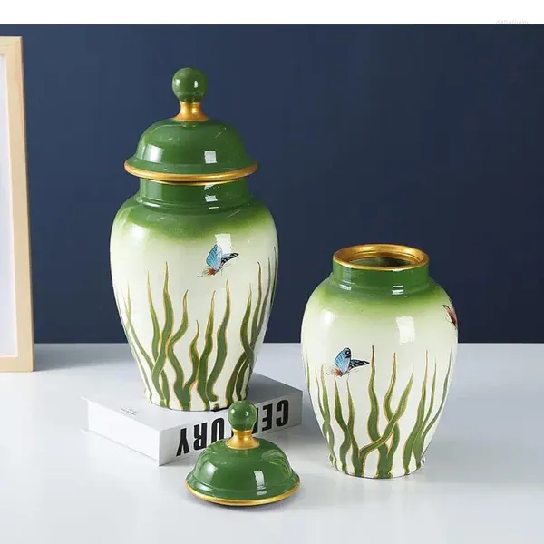 Bouteilles de stockage Paysage Peinture à l'encre Pot de gingembre Pots en céramique avec couvercles Thé Caddy Bureau Décoration Vase en porcelaine Arrangement de fleurs