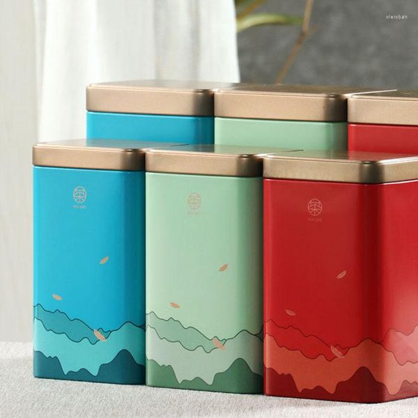 Botellas de almacenamiento Patrón de pintura de paisaje Envasado de té Caja de hierro Estilo chino Hojalata Sellos Frascos Cajas a prueba de humedad