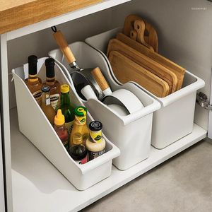 Bouteilles de stockage Grande boîte à ustensiles de cuisine Conteneur avec roues Garde-manger Organisateur Armoire Pan Pot Porte-épices Articles divers Plastique Blanc