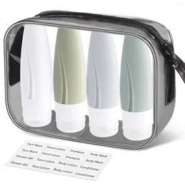 Bouteilles de stockage Leeseph Portable Voyage Anti-fuite BPA Conteneurs cosmétiques en silicone Tubes rechargeables compressibles pour 4 paquets