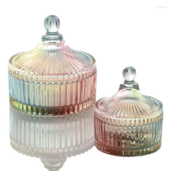 Botellas de almacenamiento Caja de joyería de cristal de lujo ligera Baño Algodón Puff Reloj Candy Ins Style