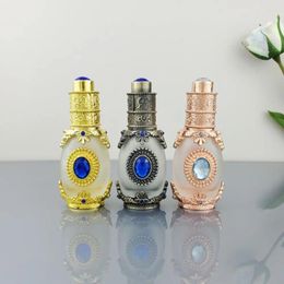 Bouteilles de stockage Bouteille rechargeable de luxe légère Huile essentielle Dropper Case Press Head Flacons de parfum Conteneur en cristal en métal antique